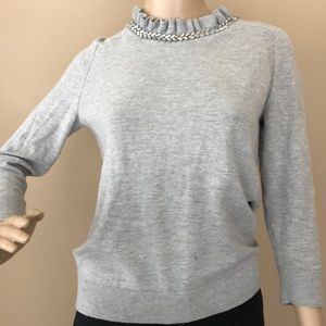 Talbots gray sweater w jeweled neckline & now